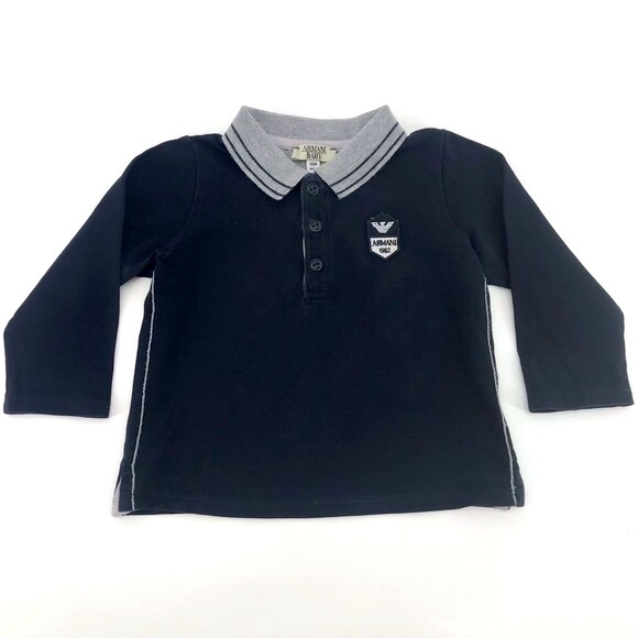 Giorgio Armani Baby Preppy Nautical Logo Spellout Long Sleeve Polo Shirt - Picture 4 of 12